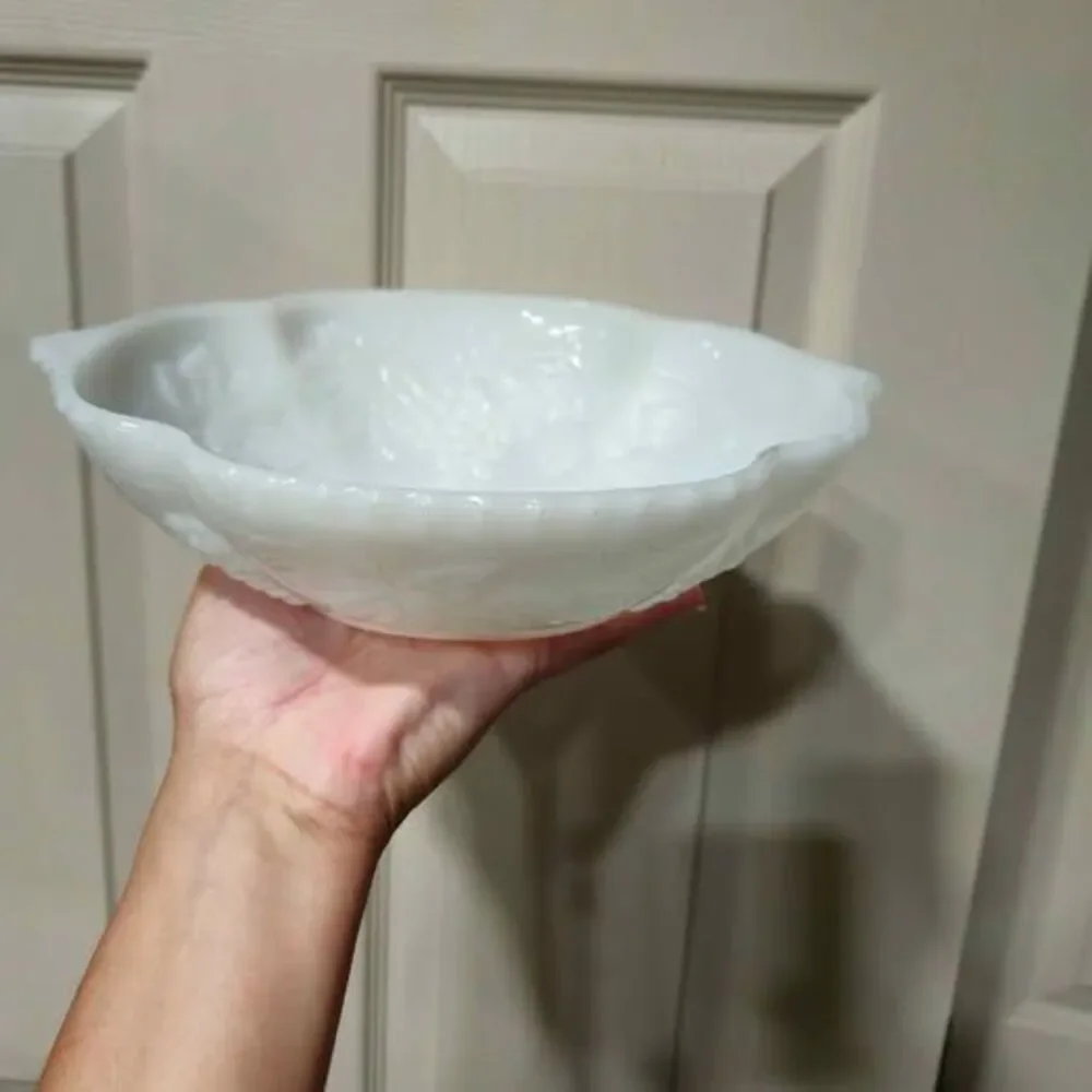 White Milk Glass Grape Pattern Bowl